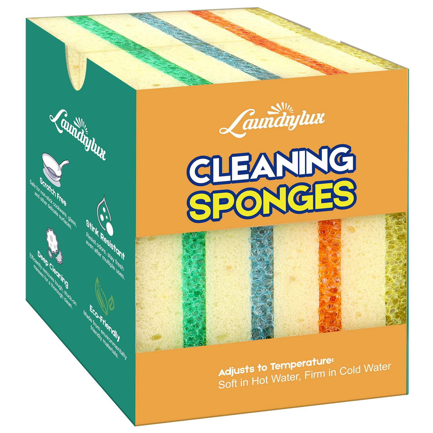 Scrub Sponge, 4 Pack Dual-Sided Temperature-Responsive Sponge and Scrubber - Scratch-Free - Multipurpose Dish Sponges for Kitchens, Bathrooms, and Outdoor Use