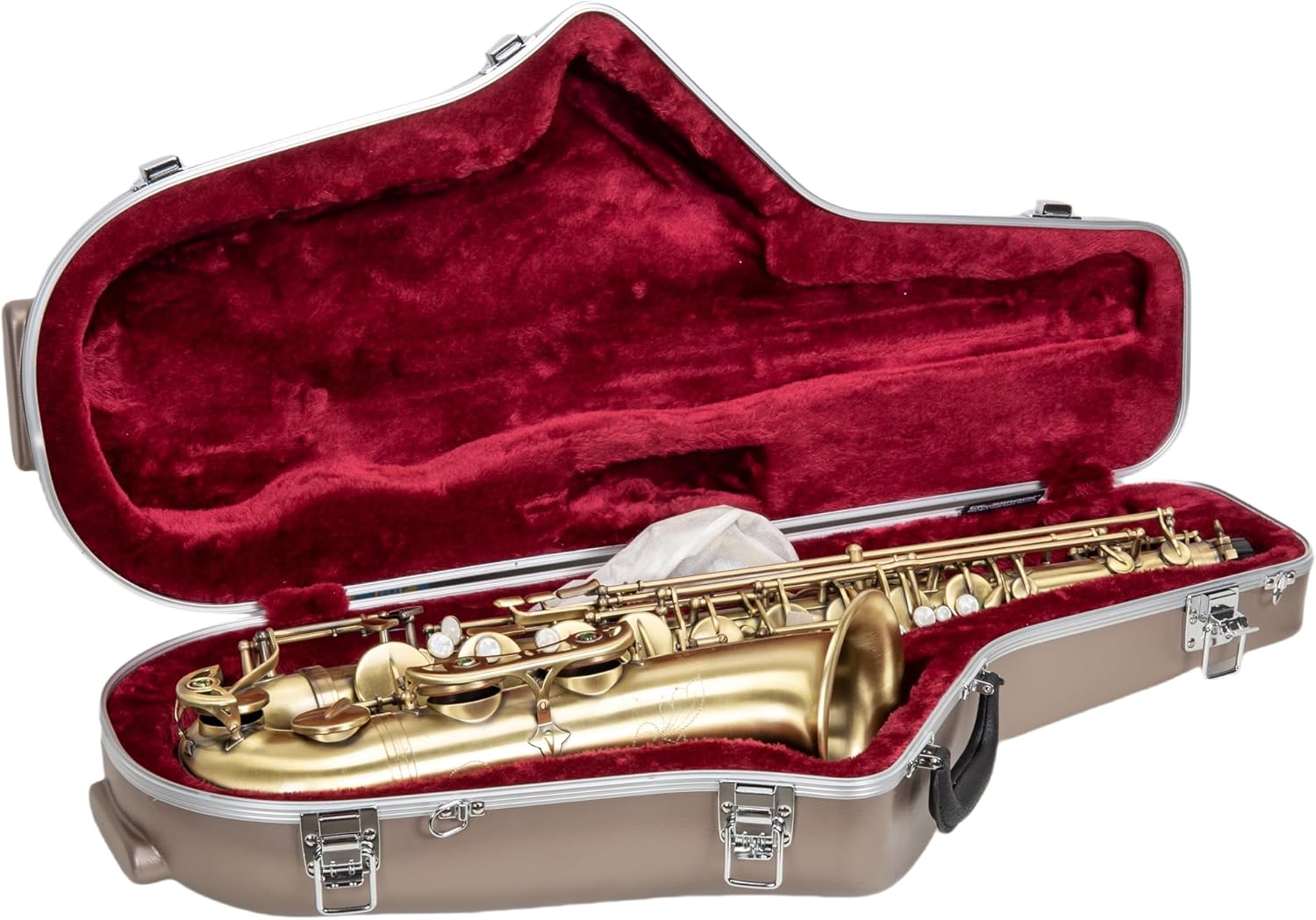 Crossrock ABS Alto Saxophone Case – Rectangular Champagne Finish, Burgundy Velvet Interior, Security Lock & Detachable Strap