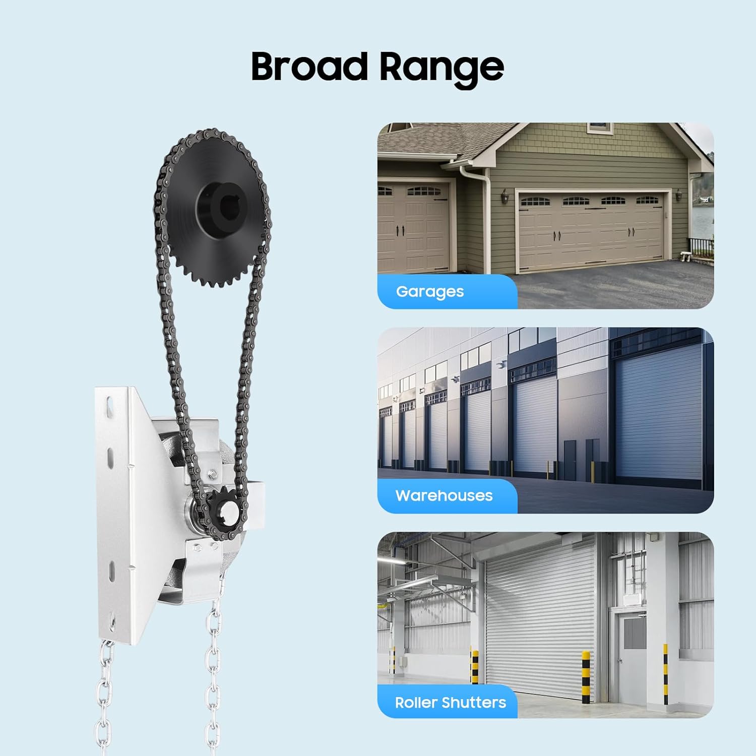 Garage Door Jackshaft Chain Hoist, 3:1 Ratio 26 ft Chain Hoist 150kg/331lbs Load Capacity Heavy Duty Door Openers, for Garages, Warehouses, Roller Shutter