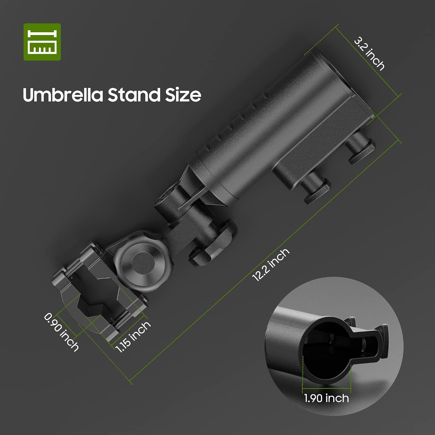 10L0L Golf Push Cart Umbrella Holder-Heavy Duty Aluminium Alloy Base Holder 180 Degree Rotation, Universal Holder for Golf Cart, Strollers, Bike, Wheelchair, Beach Chair (Black)