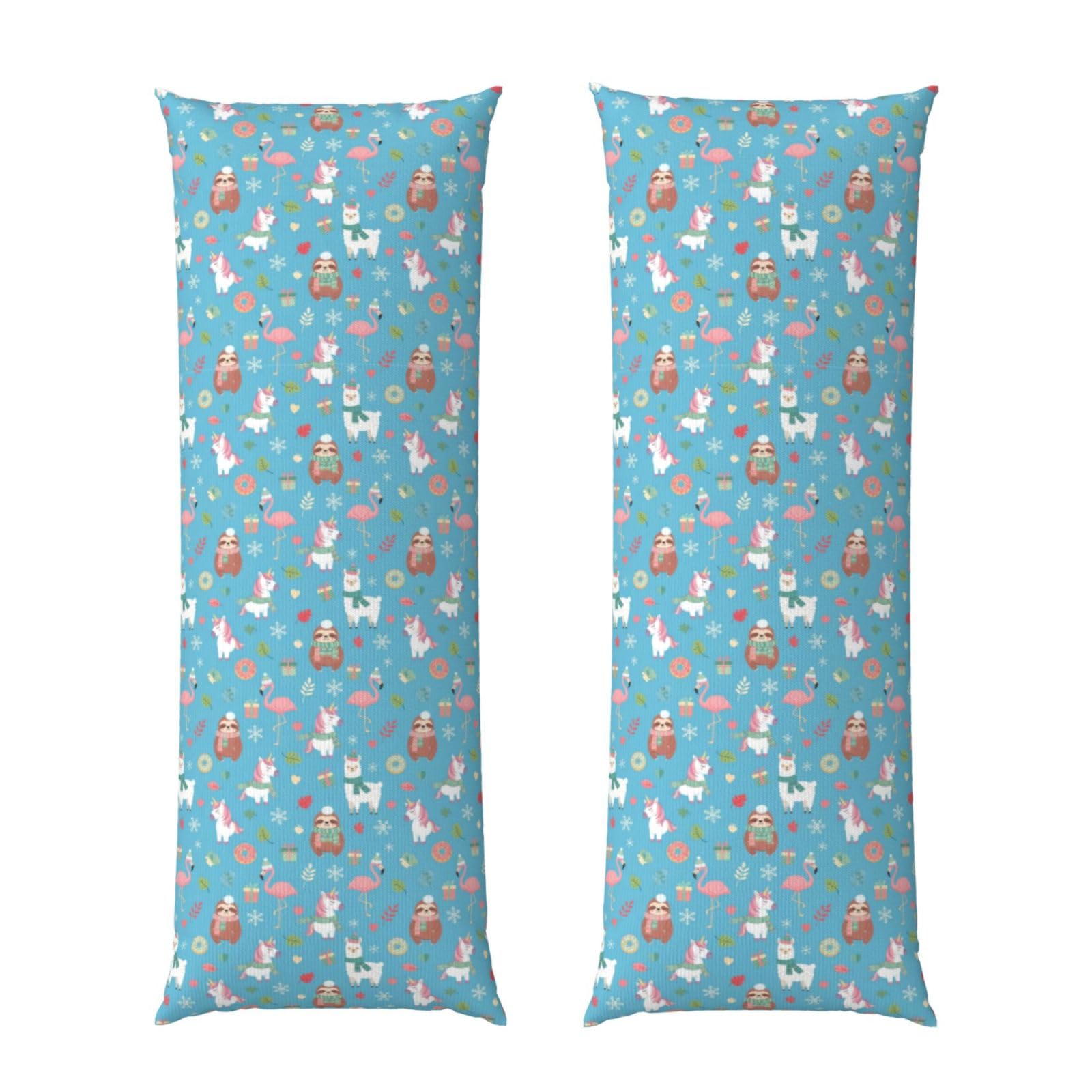 Body Pillowcase 20x60 Christmas Cute Animals Dinosaur Llama Sloth, Plush Velvet Pillow Cover with Zipper, Cozyffy Rectangular Cushion Case for Couch Bed Home Hotel