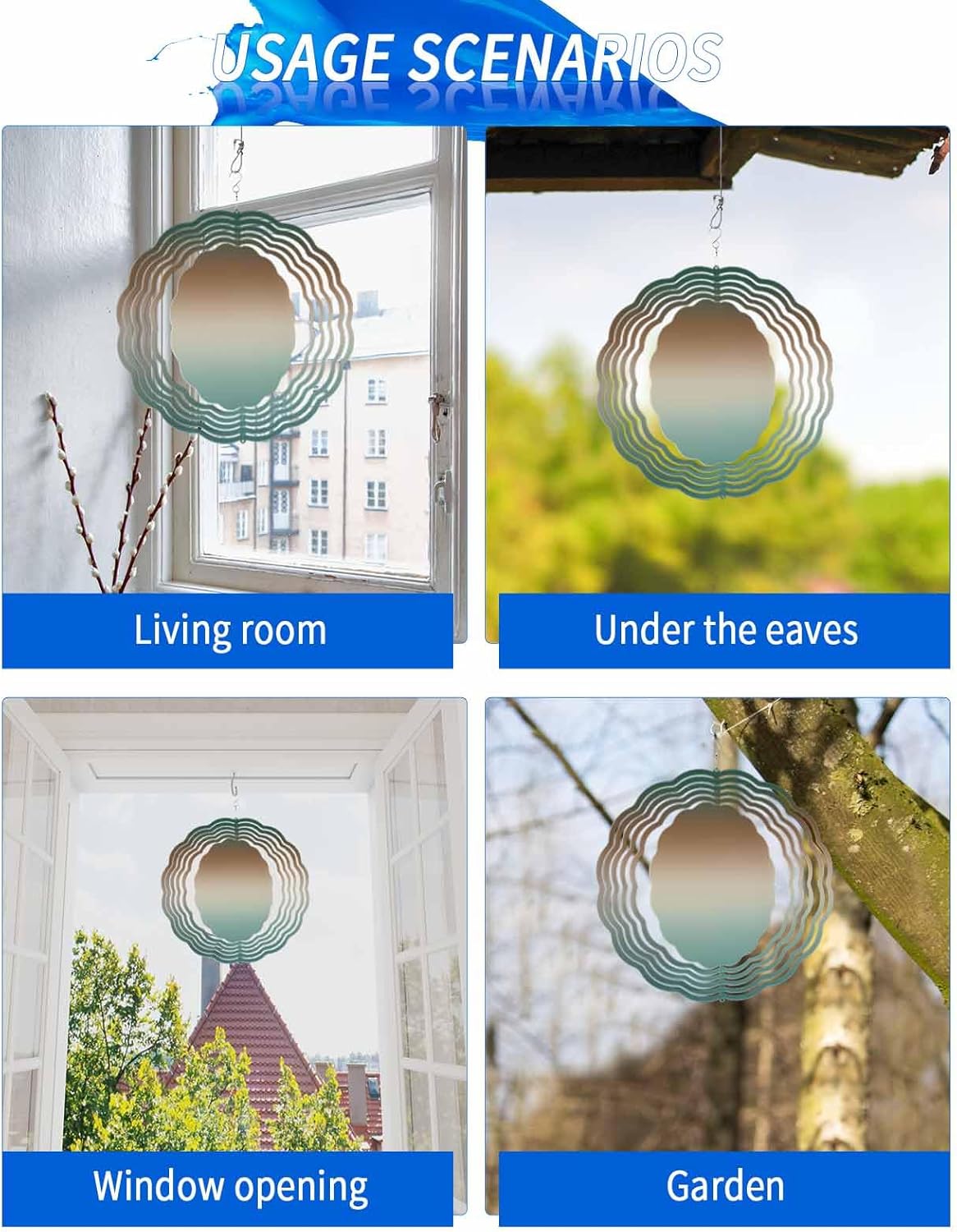 Turquoise Brown Gradient Wind Spinner for Garden Yard 3D Stainless Steel Hanging Wind Spinners, Modern Abstract Art Ombre Spinners Outdoor Metal Decor for Lawn Patio Home