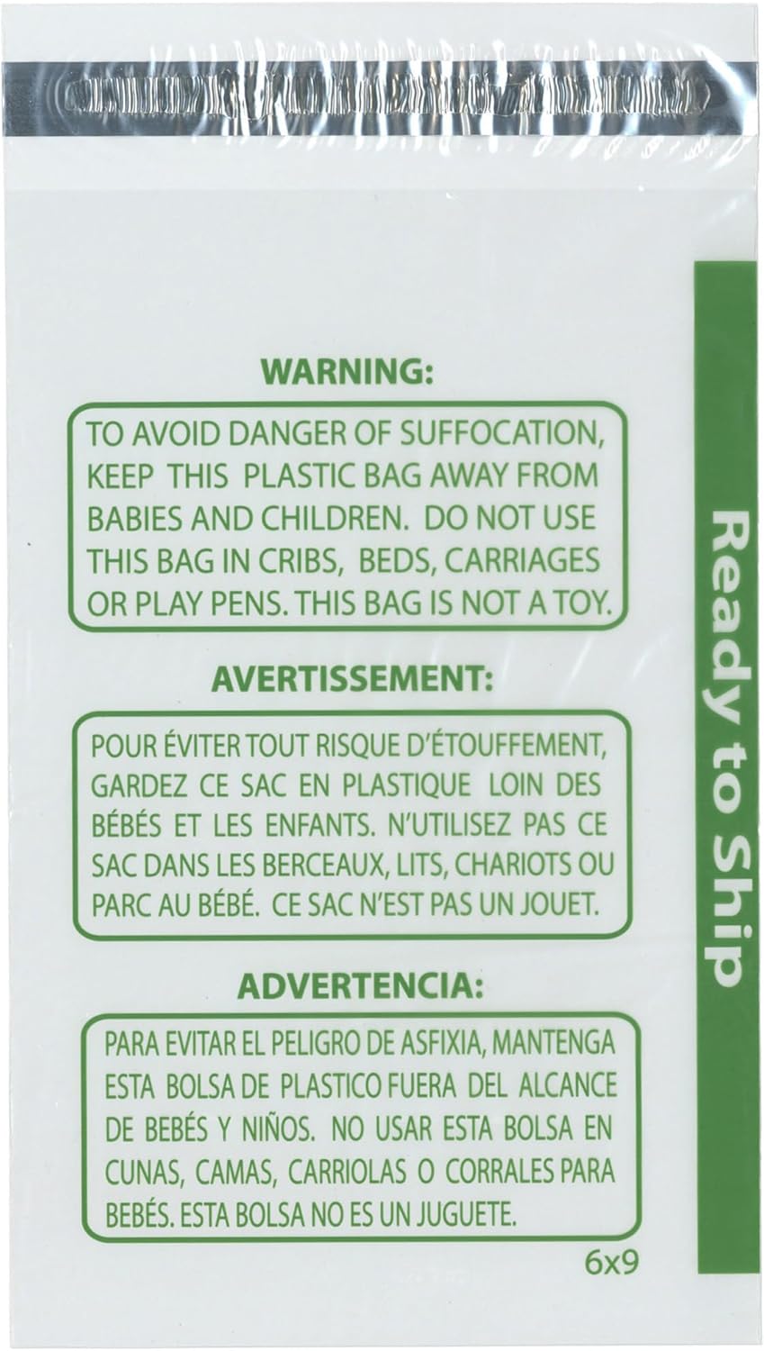 Plymor Ready to Ship 1.5 Mil Wicketed Poly Bags with Permanent Adhesive Strip and Suffocation Warning, 6" x 9" (Case of 1000)