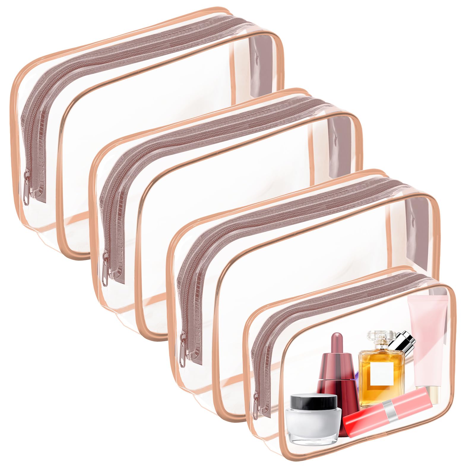 AURUZA Clear Makeup Bag,Portable Travel Toiletry Bags with Zipper, TSA Approved Clear Organizer Bags, PVC Cosmetic Pouch for Airport Airline Compliant