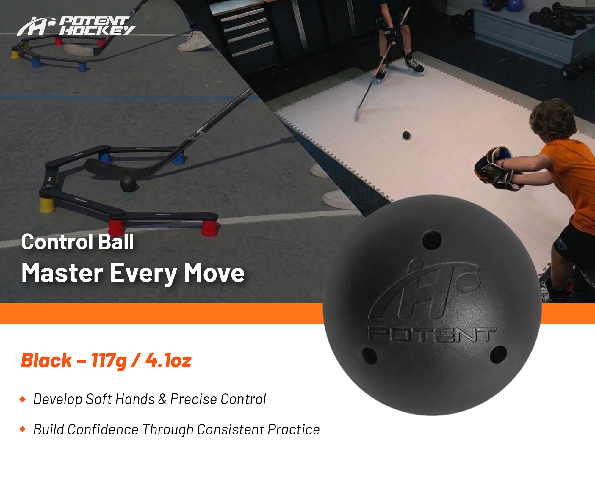 Potent Hockey Pelotas de entrenamiento de manejo de palo (paquete de 4) – Juego de pesas para entrenamiento de hockey, equipo para práctica en interiores y fuera del hielo – Mejora las habilidades, la