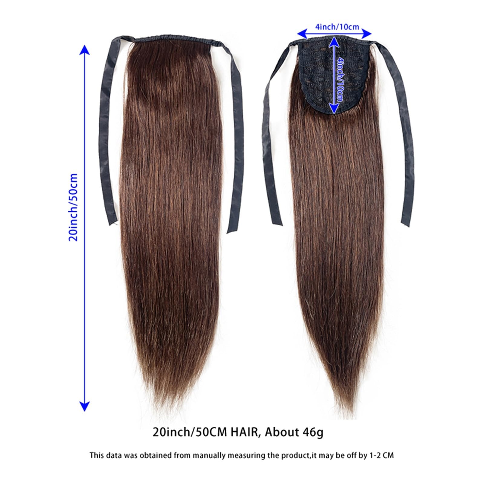 Przedłużenie kucyka 100% ludzkich włosów, 50 cm, prosty kucyk, przedłużany kucykiem, dla kobiet Koński ogon(Dark brown)
