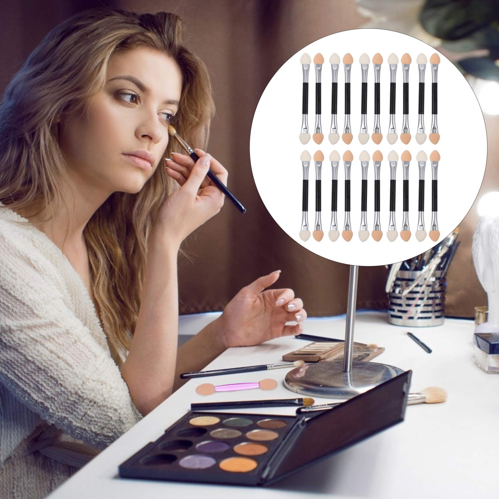 FOMIYES 20-Pack Double-Sided Makeup Brushes - Soft Latex Tip Eyeshadow Applicators for Travel, Stage & Daily Use | Reusable & Washable Design for Professionals & Beginners