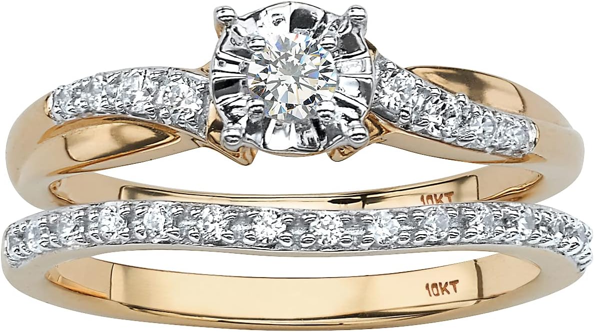 PalmBeach 10K Yellow Gold Round Genuine Diamond Bridal Ring Set (1/3 cttw, I Color, I3 Clarity) Sizes 6-10