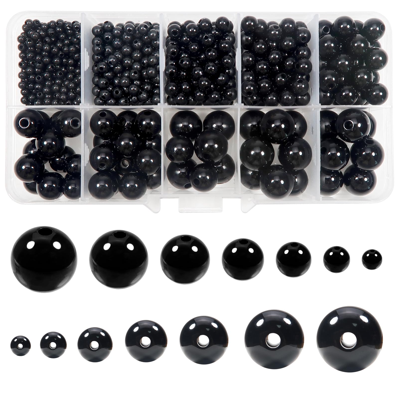 TOAOB 736pcs Sew in Eyes Doll Eyeballs 3mm to 12mm Black Craft Eyes