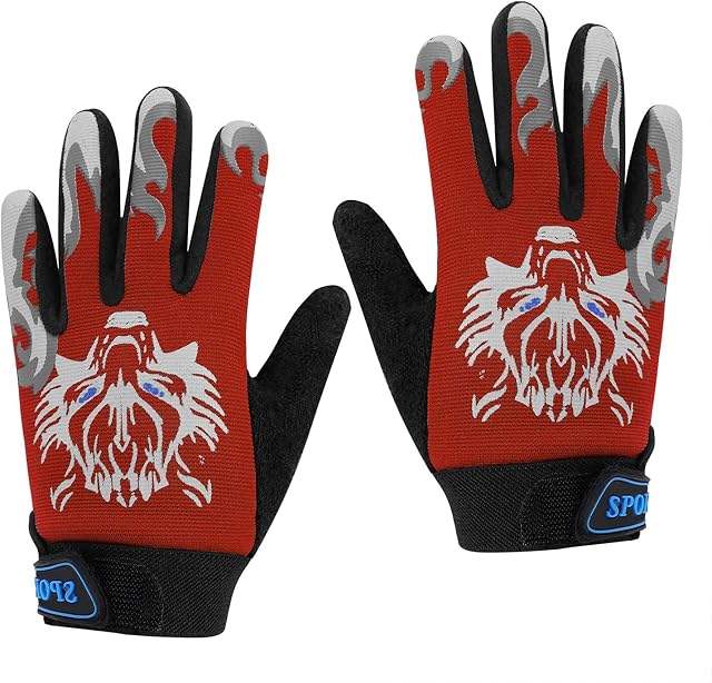YJZQ Boys Girls Cycling Gloves Outdoor Full Finger Biking Mittens Windproof Thermal Riding Gloves Non-slip Shockproof Fitness Exercise Sports Gloves for Bicycle Skiing Climbing Racing Skating (5-10Y)