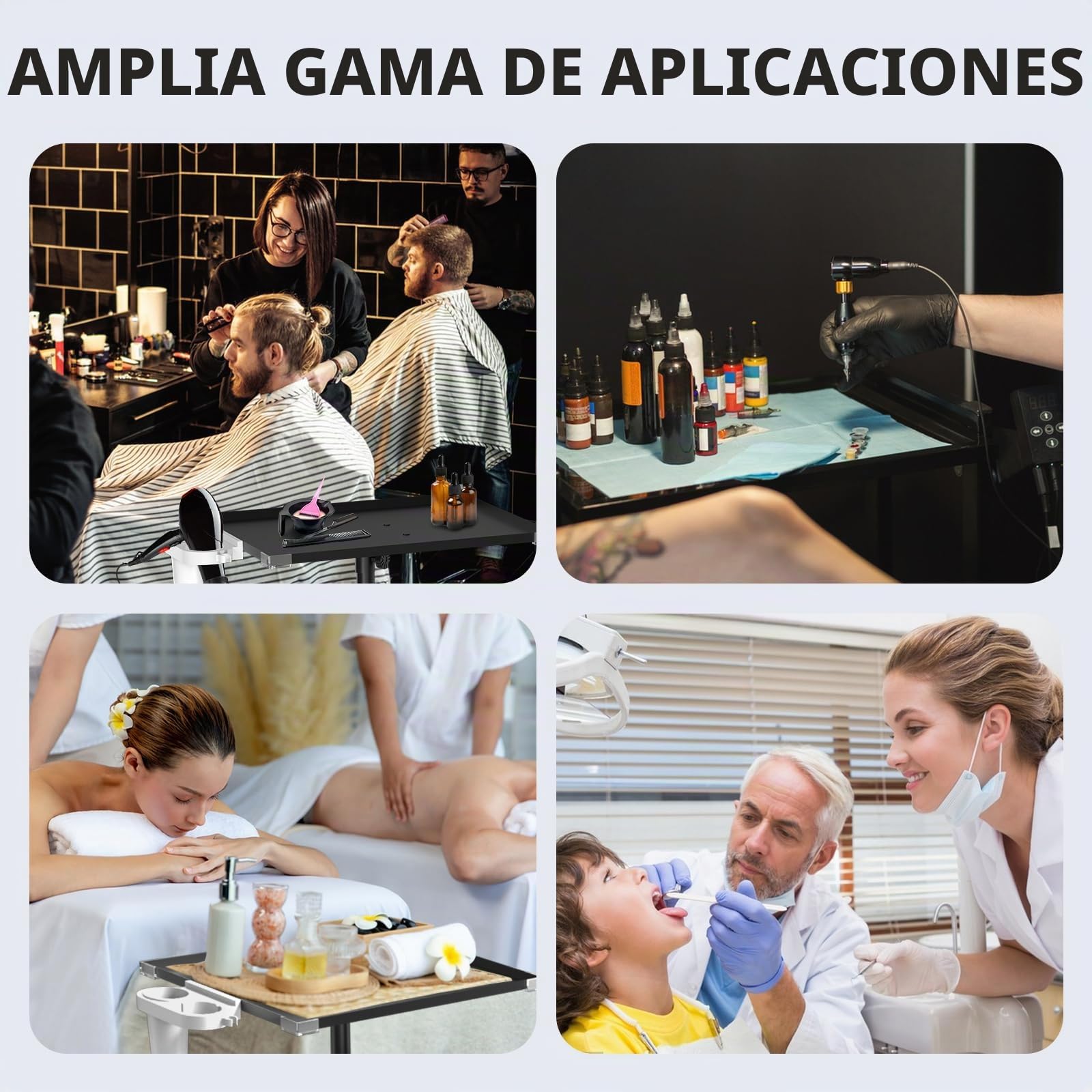 ZHOOGE Bandeja de salón con ruedas y soporte, aleación de hierro de, bandeja de tatuaje ajustable con triciclo silencioso