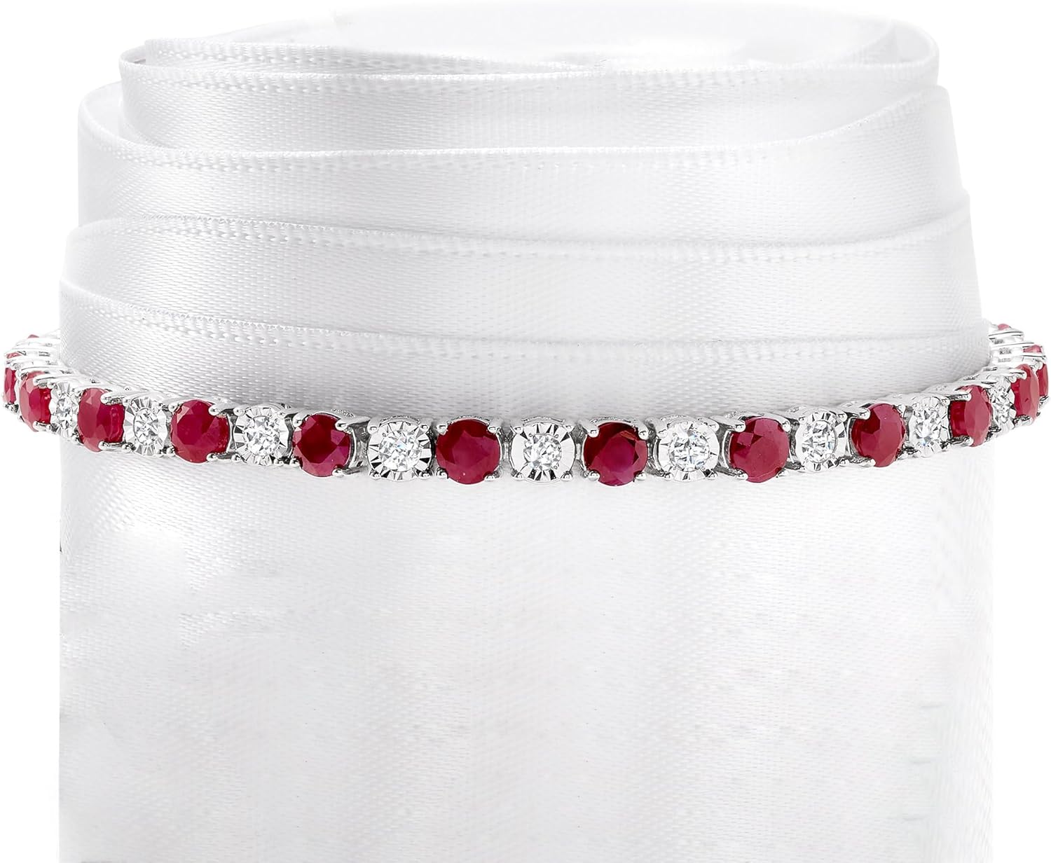 Ross-Simons 5.75 ct. t.w. Ruby and 1.00 ct. t.w. Diamond Tennis Bracelet in Sterling Silver