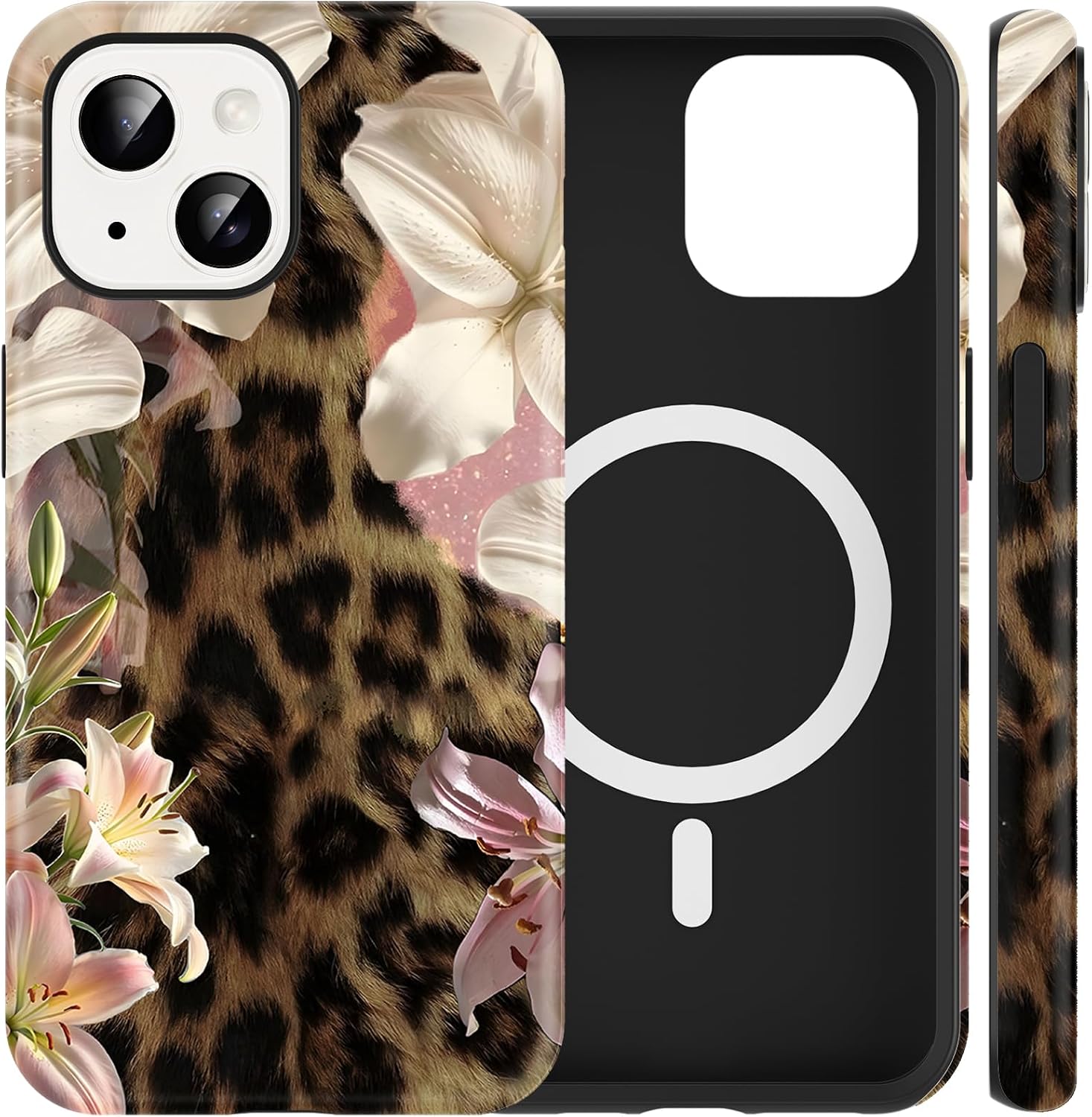 for i13/i14 6.1 ''Cute Flower Cheetah Phone Case-White