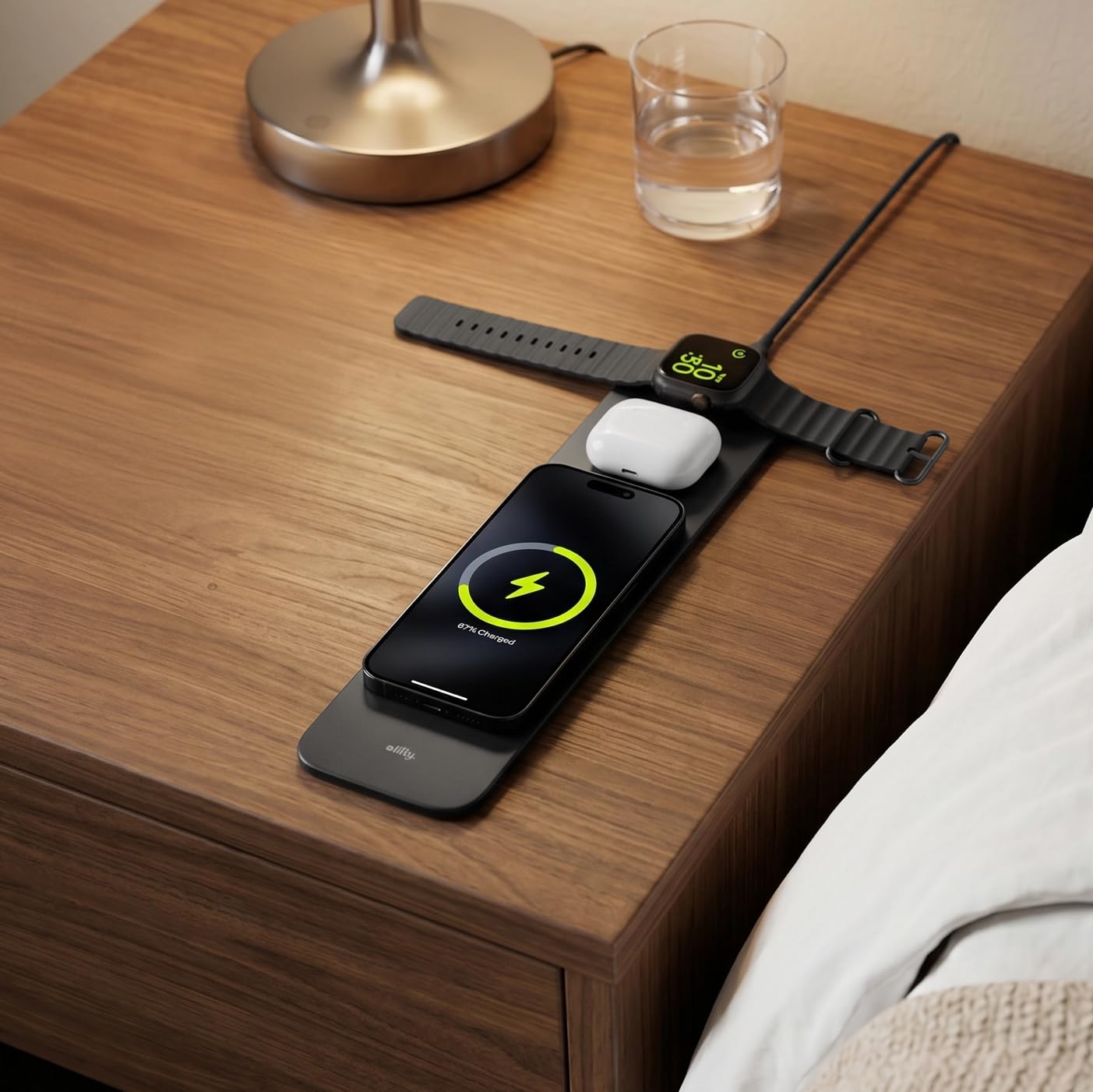 Tappetino da Scrivania con Ricarica Wireless 4 in 1, 15 W | Tappetino per Laptop e Mouse, Caricatore Wireless Qi per Smartphone, Nero