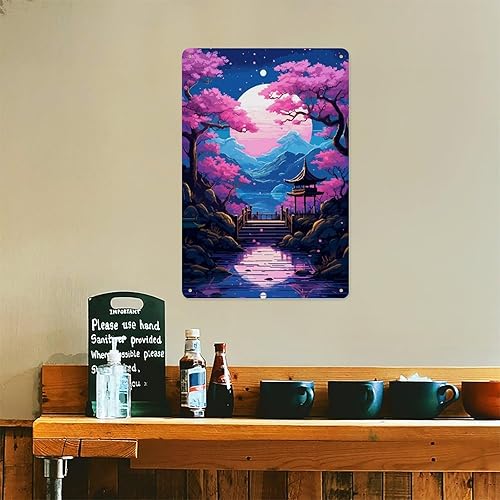 Miniatura 5 de Metal Tin Sign 12 X 8 Inch - Synthwave Garden Pixel Art - Poster Metal Plaque, For Cafe, Bar, Home Wall Decor