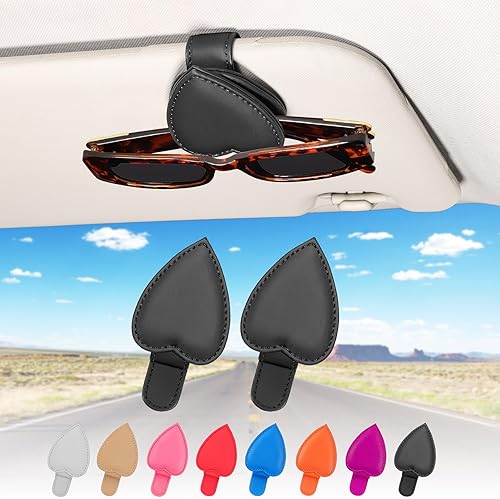 Paquete de 2 soportes para lentes de sol para visera, clips de cuero genuino para visera de automóvil - Clip de soporte para lentes de sol para
