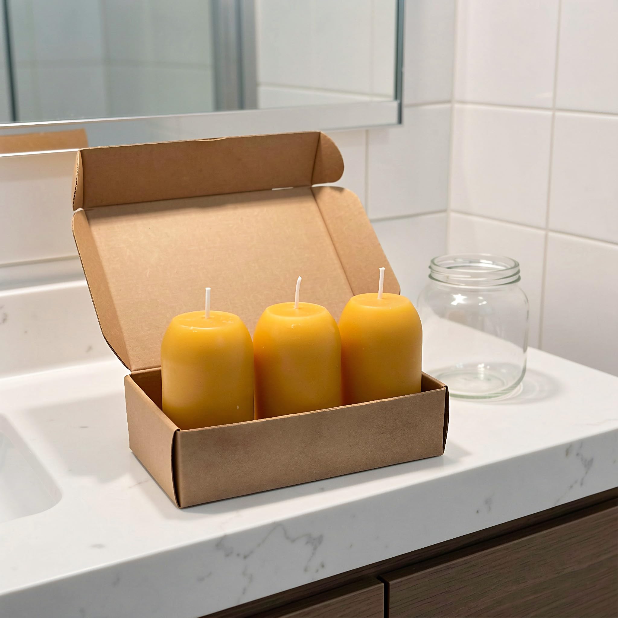 Zerodeko 3 velas cilíndricas pequeñas de cera de abeja natural, duración de | Vela de cera de abeja para emergencias domésticas, vela de reserva para iluminación del hogar, ideal para decoración de habit