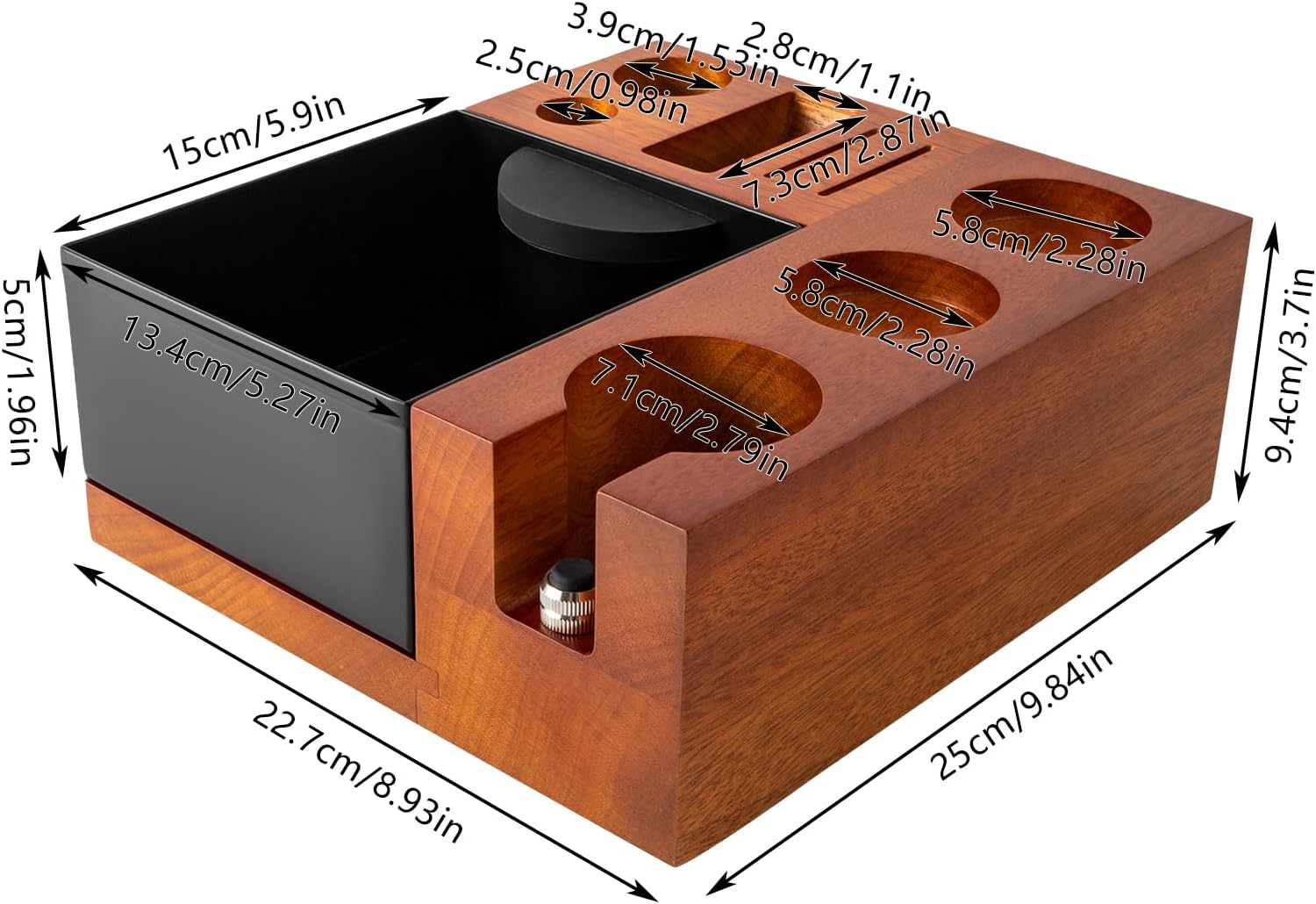 Espresso Knock Box, 58mm Espresso Organizer Box Fit, Solid Wood Knock Box Espresso Station, Removable Aluminum Alloy Knock Box for Barista