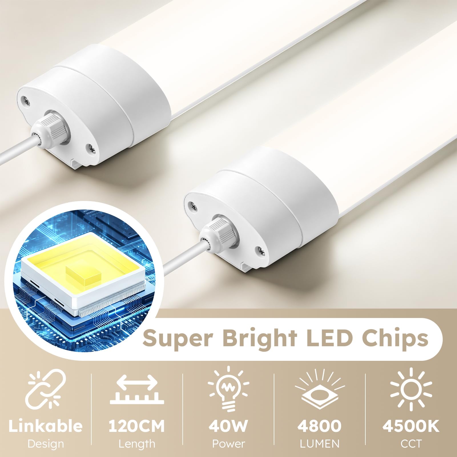 LED Feuchtraumleuchte 120CM 40W 4400LM Verlinkbar Feuchtraumlampe 4500K, IP65 Wasserdicht Kellerleuchte, LED Werkstatt Deckenleuchte für Keller, Garage, Lager, Büro 8 Stück