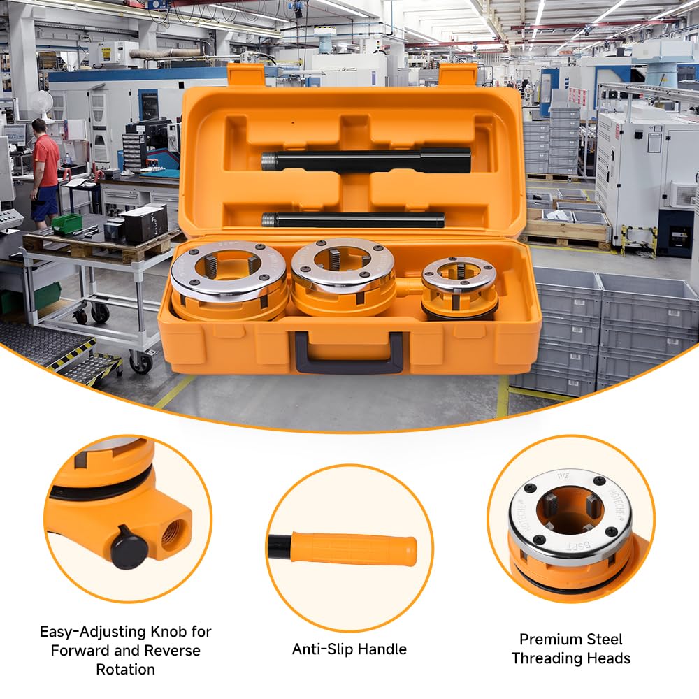 Hoteche Rohrgewindeschneider-Set 3-teilig | 1-1/4"-2" | 9CR2 Schneidbacken | Verchromte Platten