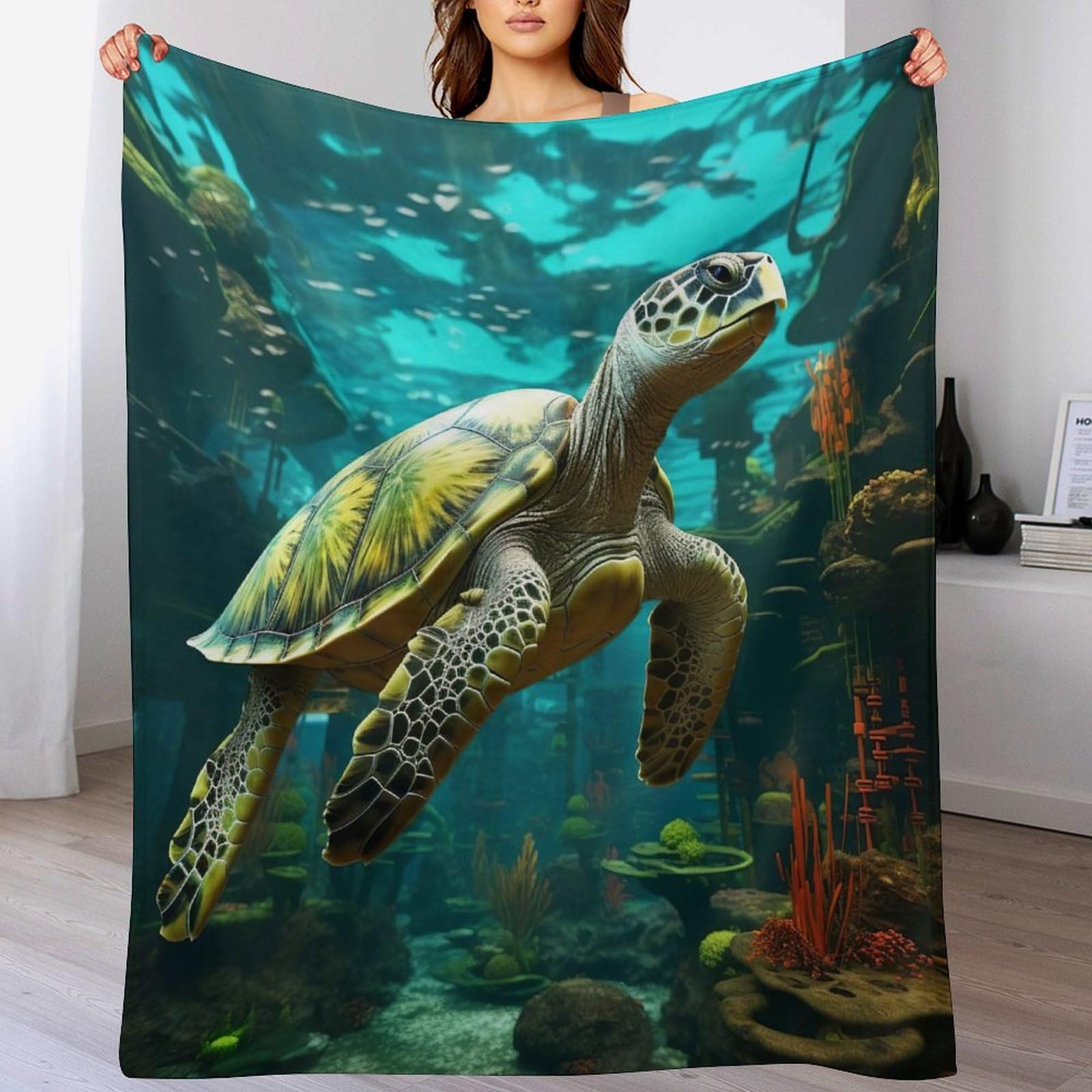 Couverture tortue de mer chaude flanelle contre le froid sur le canapé-lit