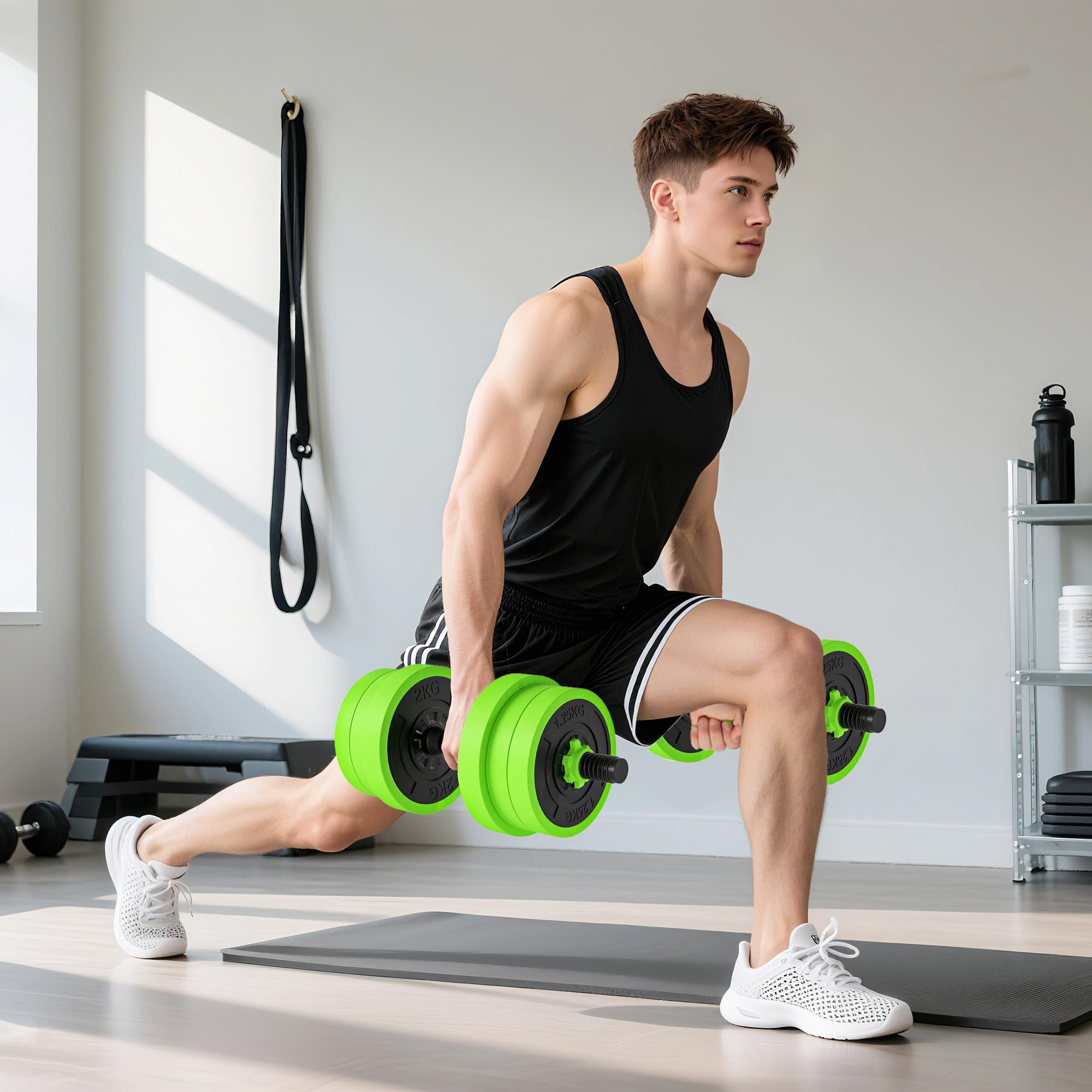 SPORTNOW Zestaw hantli 4 w 1, 20 kg, regulowane krótkie i długie hantle | Kettlebell, profesjonalne uchwyty do pompek, do domu, treningu siłowego i fitnessu