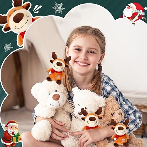 Miniatura 7 de Liliful Paquete de 16 juguetes de peluche de alce de Navidad de 8 pulgadas, animales de peluche suaves, de ciervo, juguetes de peluche para niños y