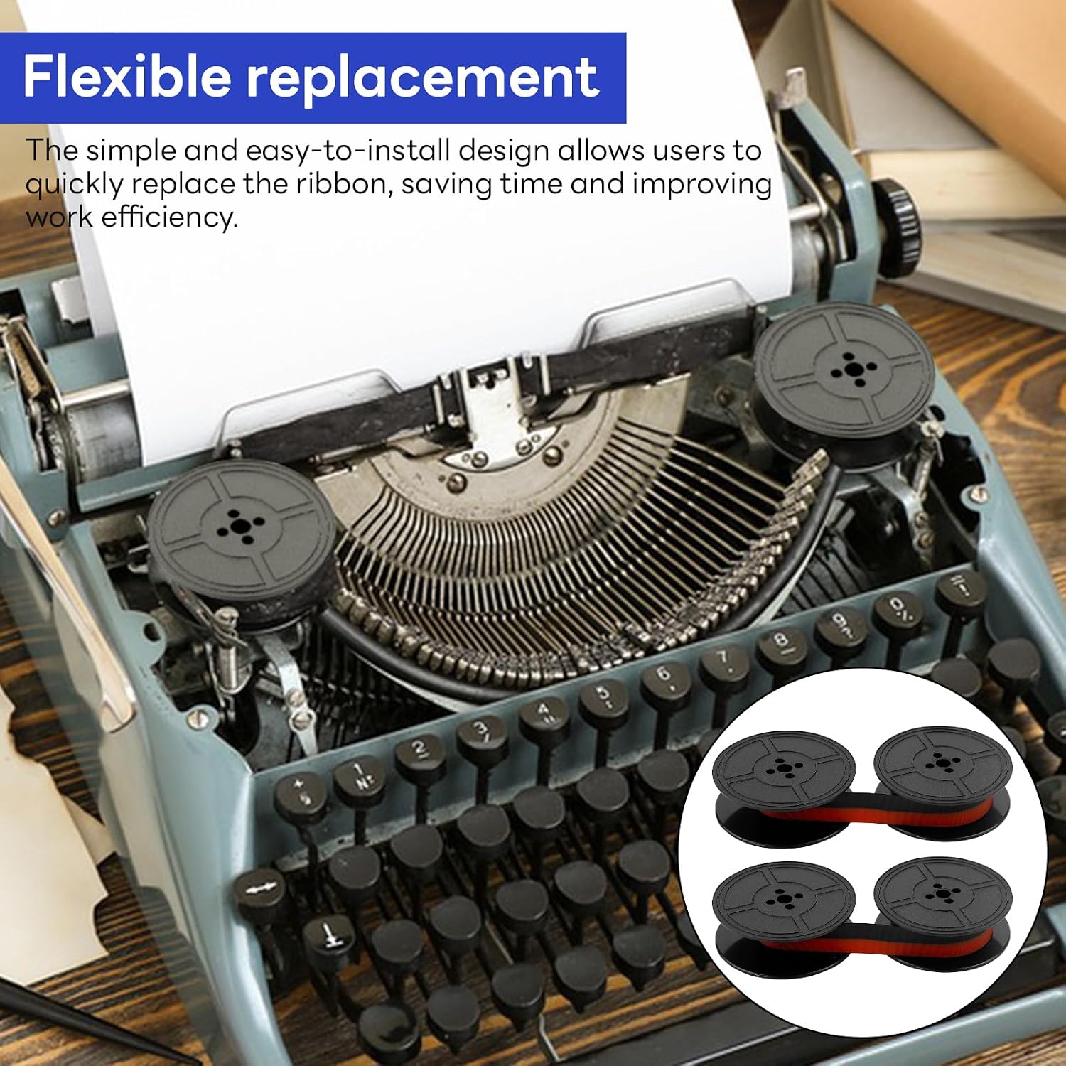 2 Pairs Typewriter Ribbon Twin Spool Typewriter Ribbon Universal Typewriter Ribbon Durable Twin Spool Replacement Suitable for Most Vintage Typewriters（Black/Red）