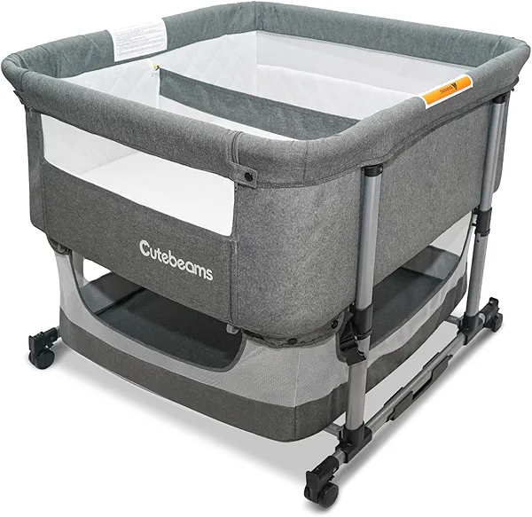 Twin Bassinet for 2 Babies, 3 in 1 Bedside Co Sleeper Double Bassinet for Twins, Rocking Bassinet for Baby with Wheels and Storage Basket, Includes Mattress