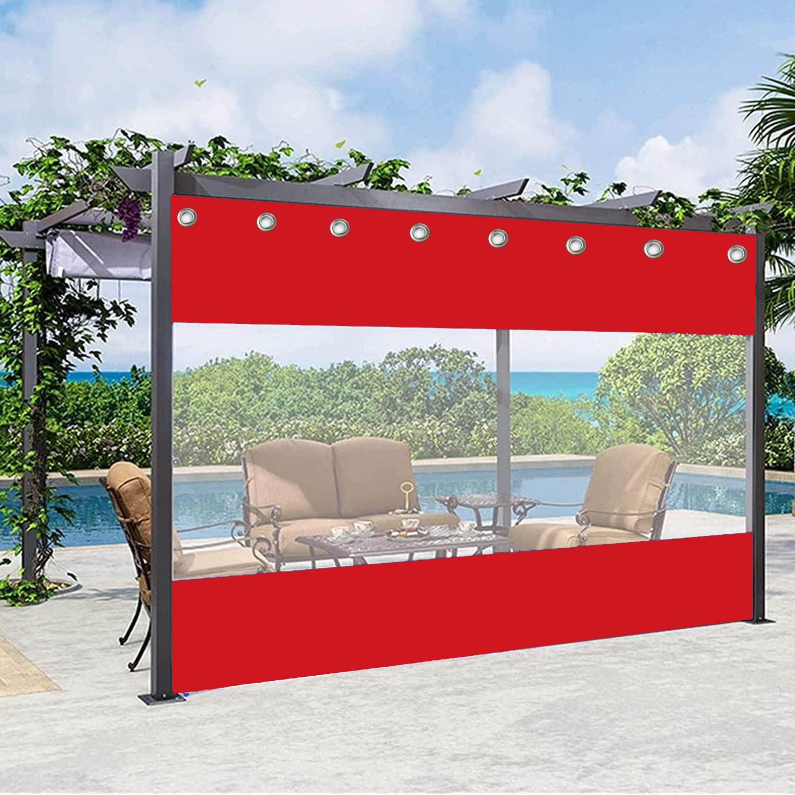 Rideau Occultant Imperméable Pour Tonnelle/pergola - 132x238 Cm, Beige, œillets, Isolation Thermique