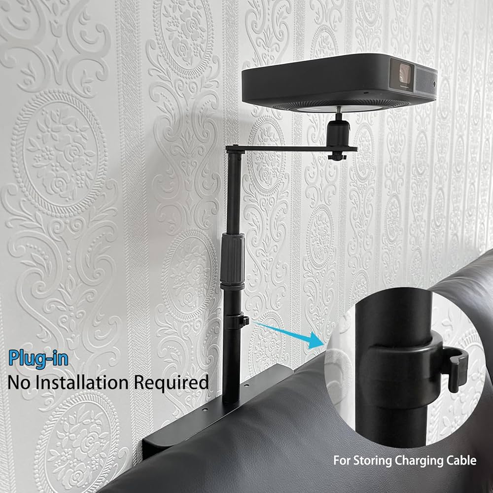 Supporto Per Proiettore Regolabile - Girevole 360°, Inclinabile 90°, Per Letto O Divano (Bianco) - Foto 12