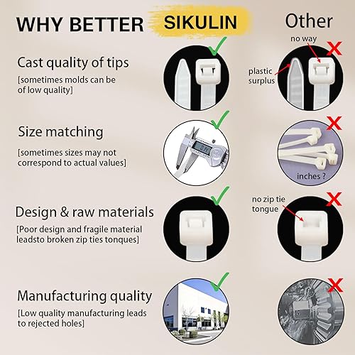 Miniatura 6 de Bridas de cremallera, bridas blancas de varios tamaños 4+6+8+12 pulgadas, paquete de 400 bridas blancas, cremalleras transparentes, bridas de