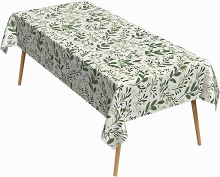 52x70 Inch Green Plant Tablecloth Washable Rectangle Cover