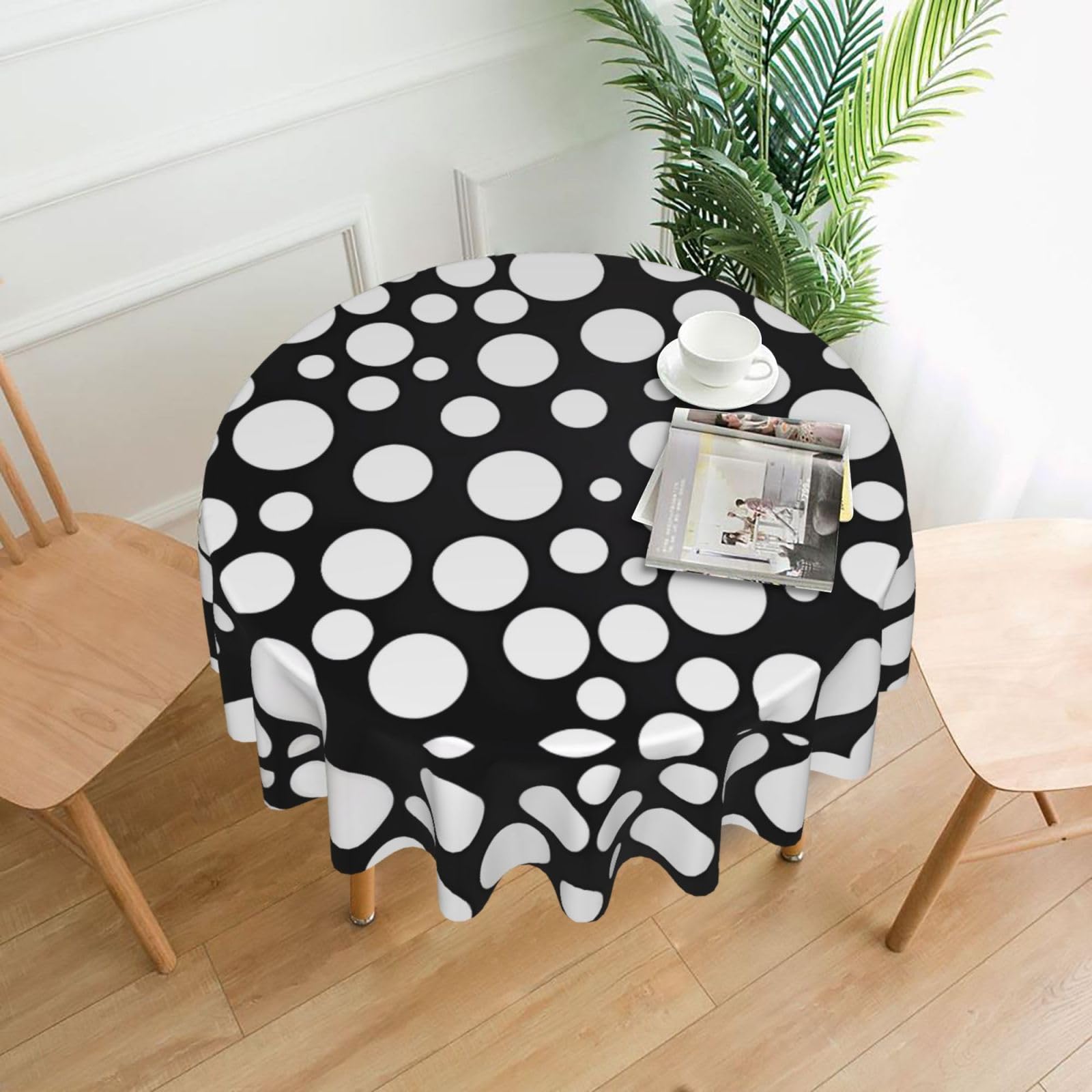hhxvcv Black And White Polka Dot Round Tablecloth – Dining Table Cover