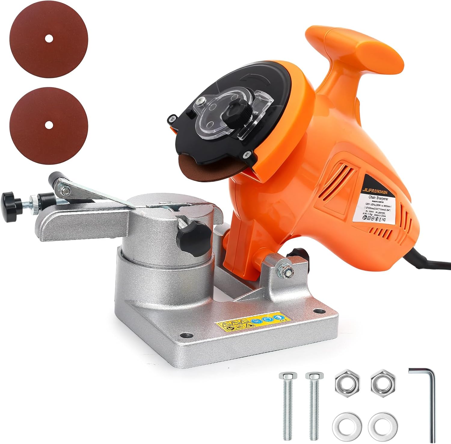 Electric Chainsaw Sharpener 120-Volt 250W Univerrsal Bench Saw Chain Sharpener for Pitch 1/4”,.325”,3/8”and .404” with Bonded Abrasive Grinding Wheel Effortless Precise Sharpening