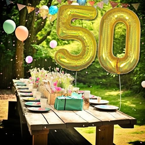 Miniatura 5 de DIWULI Globos dorados de 40 pulgadas, globos grandes del número 50, globos dorados grandes, decoraciones de fiesta de cumpleaños de 50 años,