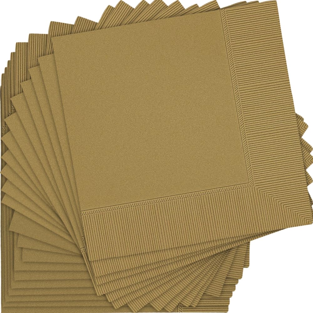Elegante goldene 2-lagige Getränke-Servietten, 12,7 x 12,7 cm, 40 Stück, herrliche Note für Veranstaltungen, Partys und Feiern, einzigartig stilvoll und langlebig