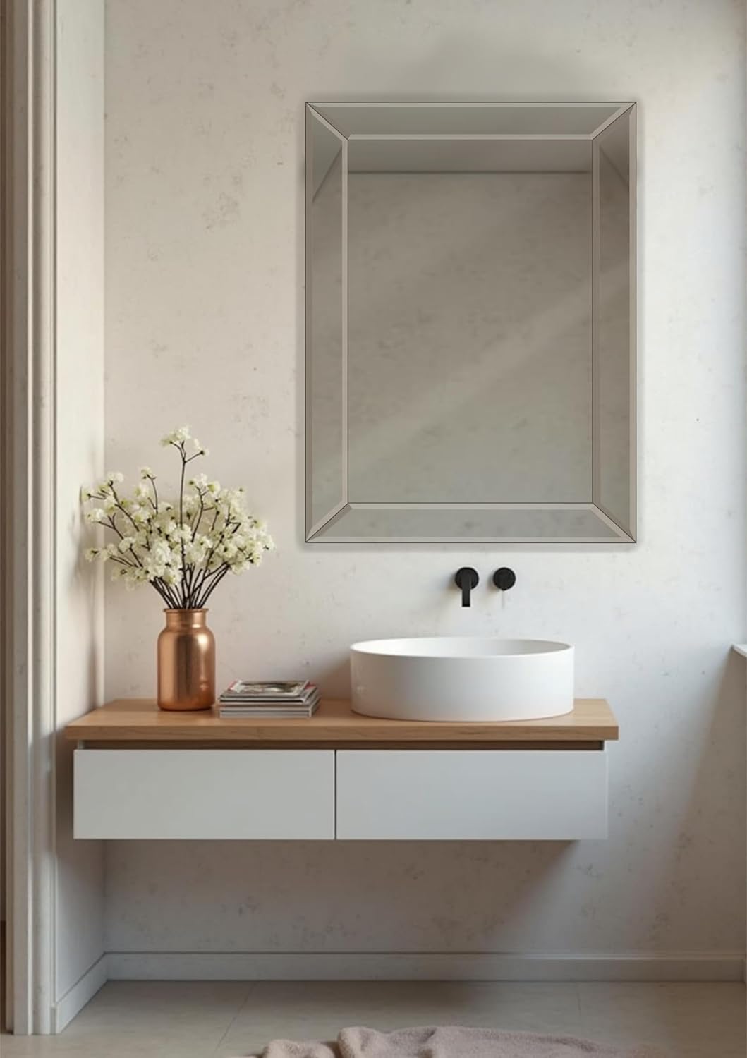 Mirrors and More 16x20 Frameless Rectangle Mirror, Polished Beveled Edge Glass, Vertical or Horizontal Vanity Mirror Wall Mounted, Distortion Free for Bathroom, Bedroom, Living Room, Entryways