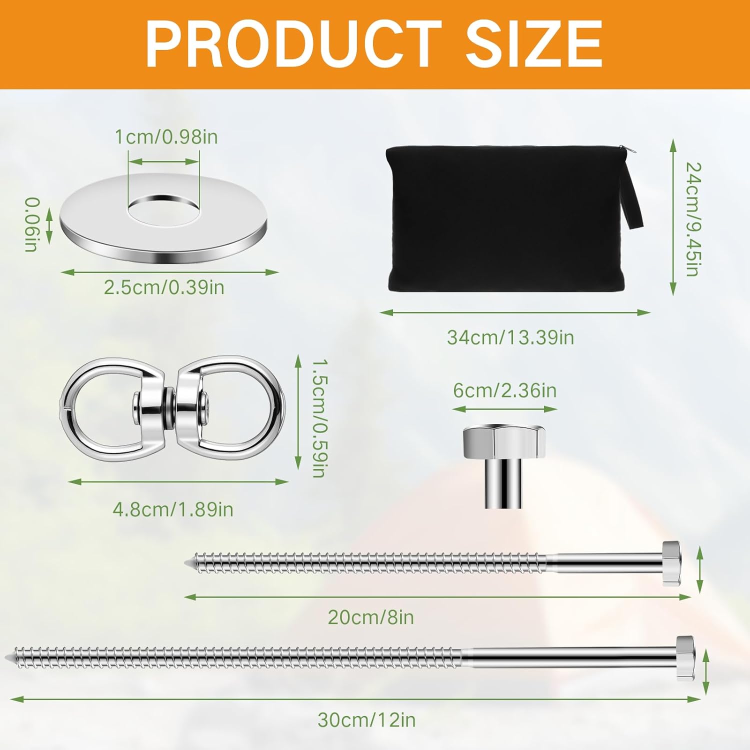 Zonon 20 Pcs Lag Screws 3/8 x 12 12 Inch 8 Inch Heavy Duty Lag Bolts with Link Buckles and Washers Tent Stakes Kit for Camping Party Desert Carport, 2 Size