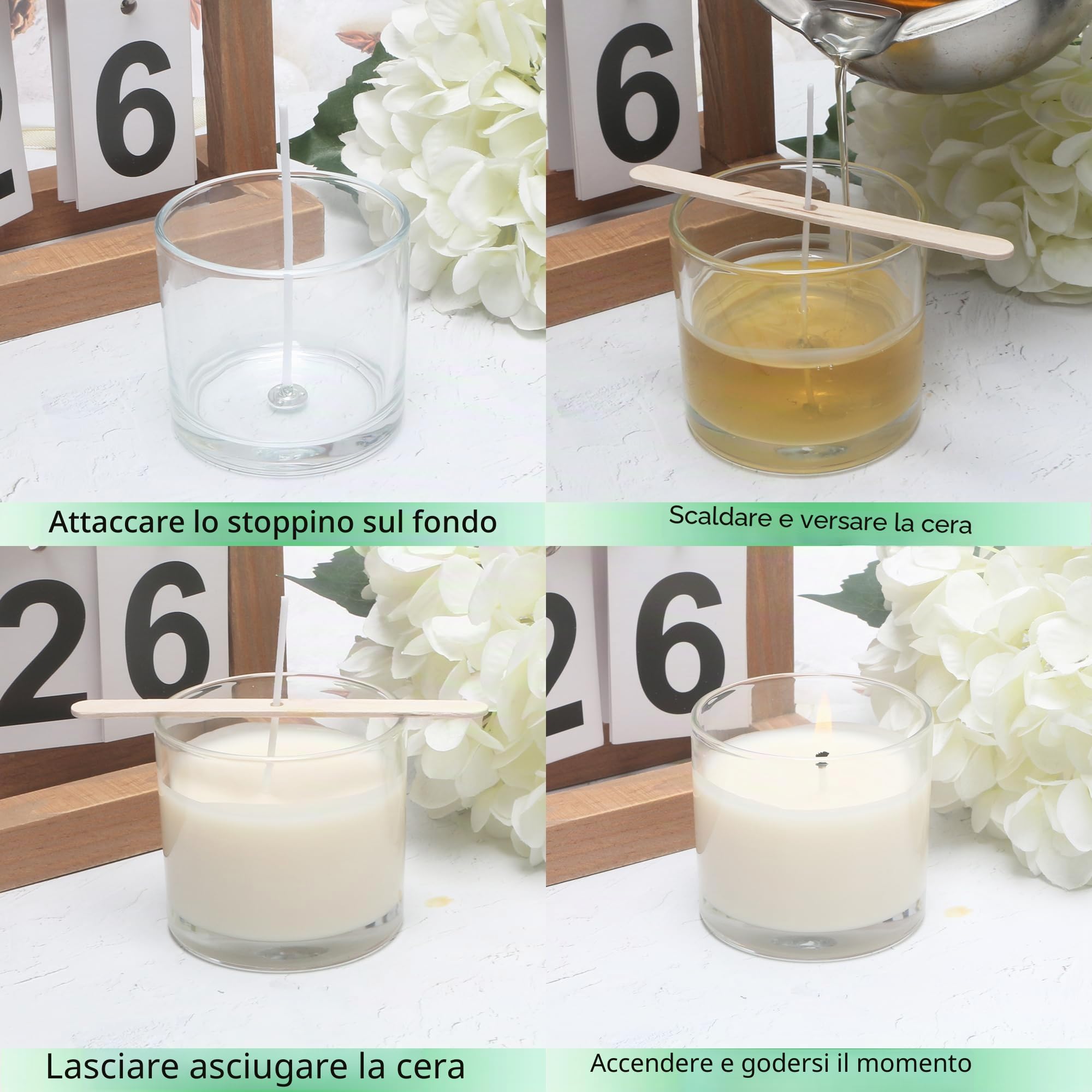 MILIVIXAY Set di 20 barattoli per candele in vetro trasparente da 113 ml con coperchi e kit per la creazione di candele - Barattoli per candele vuoti sfusi per la creazione di candele - Contenitori