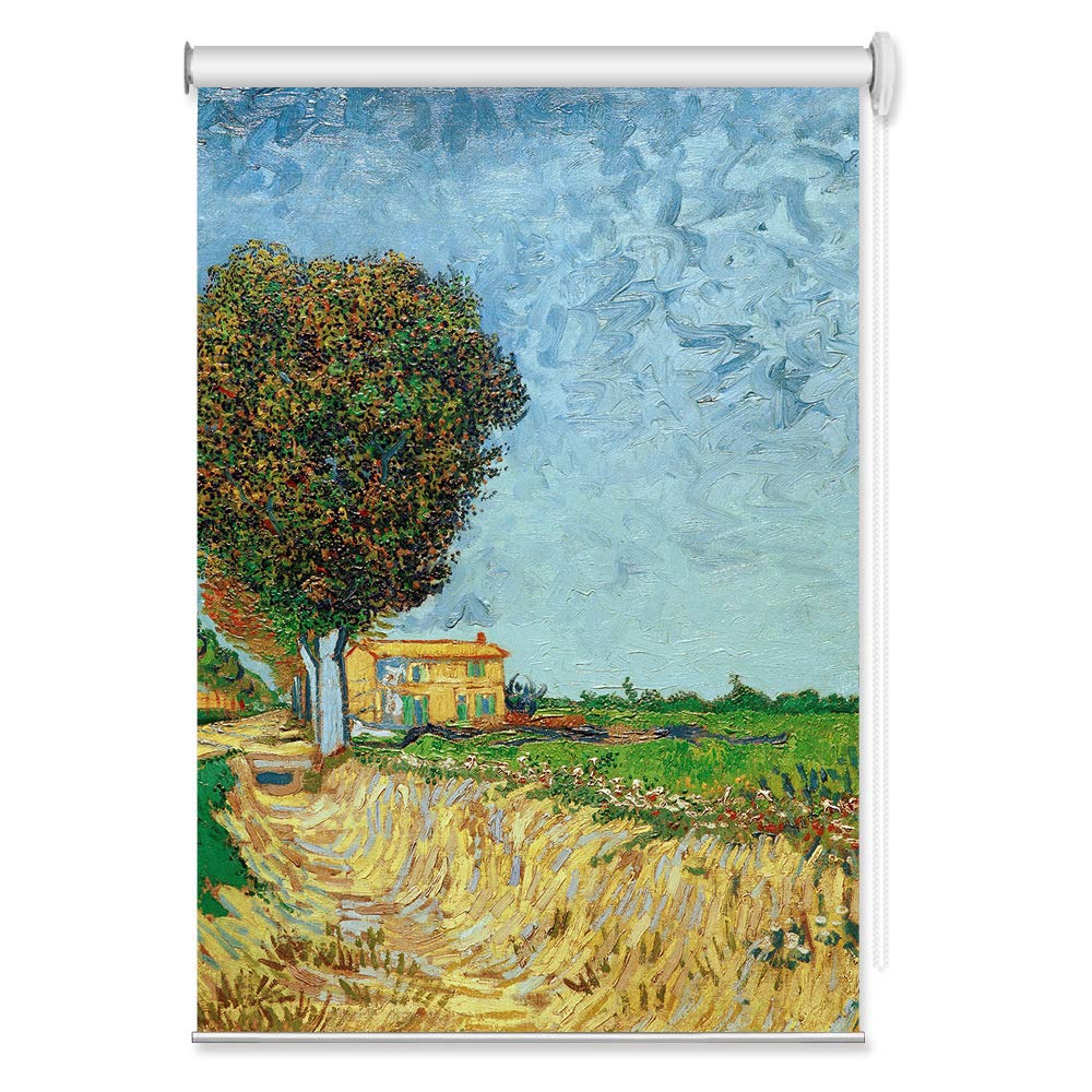 Blackout Cordless Window Shades, A Lane Near Arles, by Vincent Van Gogh, Patterned Roller Shades with Valance, Light Filtering Printed Sun Shades for Windows, Doors