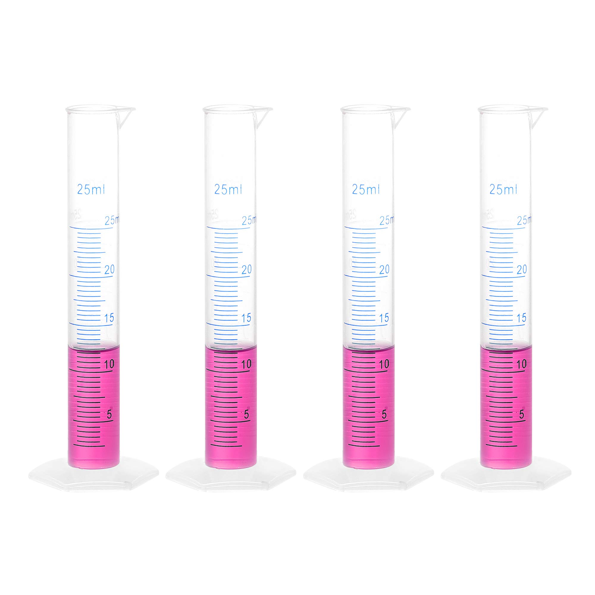 Cilindro Graduado de Plástico 25ml Medicion Ciencia Laboratorio Hexagonal Base 4uds