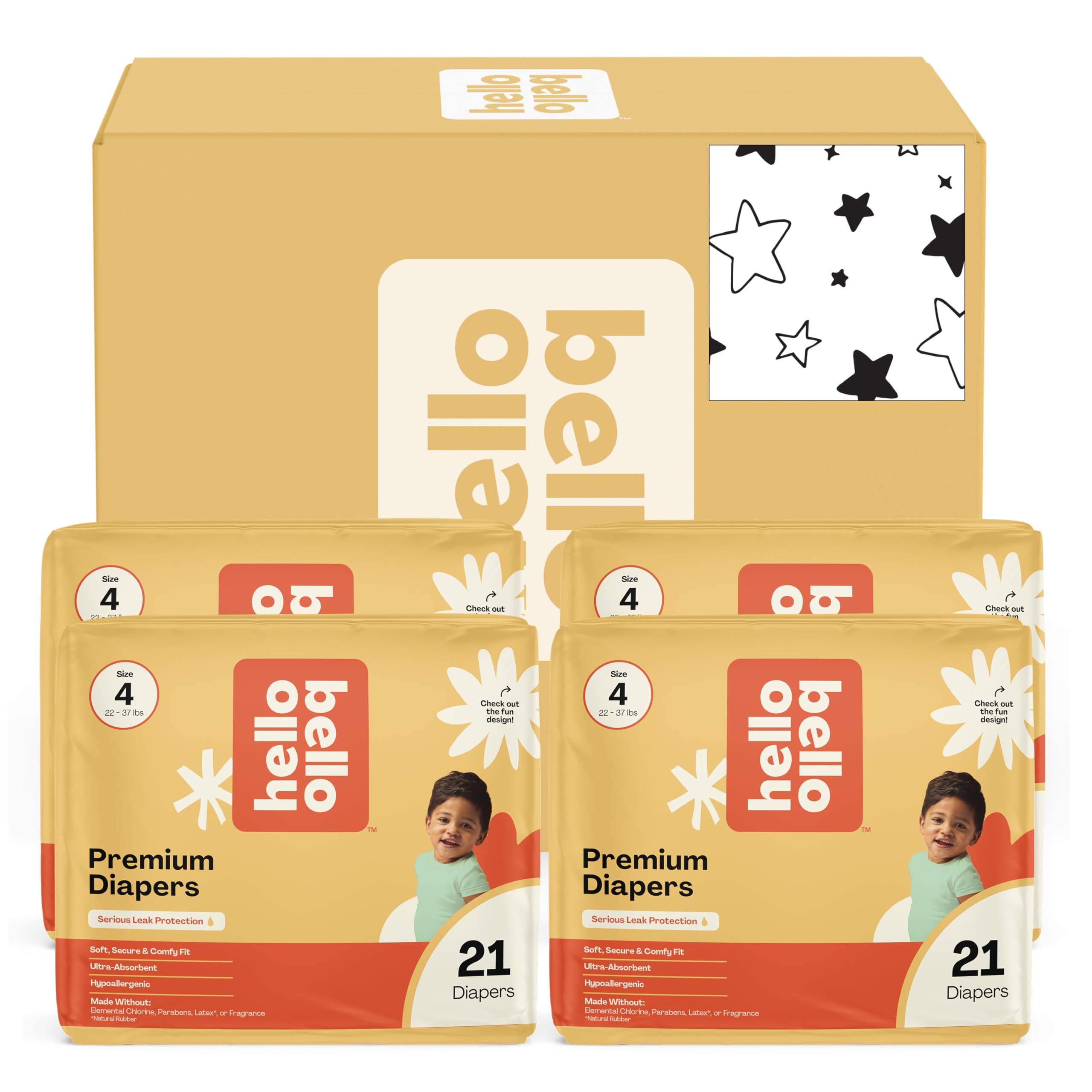 Hello Bello Diapers, Size 4 (22-37 lbs) Superstars - 84 Count Value Pack of Premium Disposable Baby Diapers, Hypoallergenic with Soft, Cloth-Like Feel