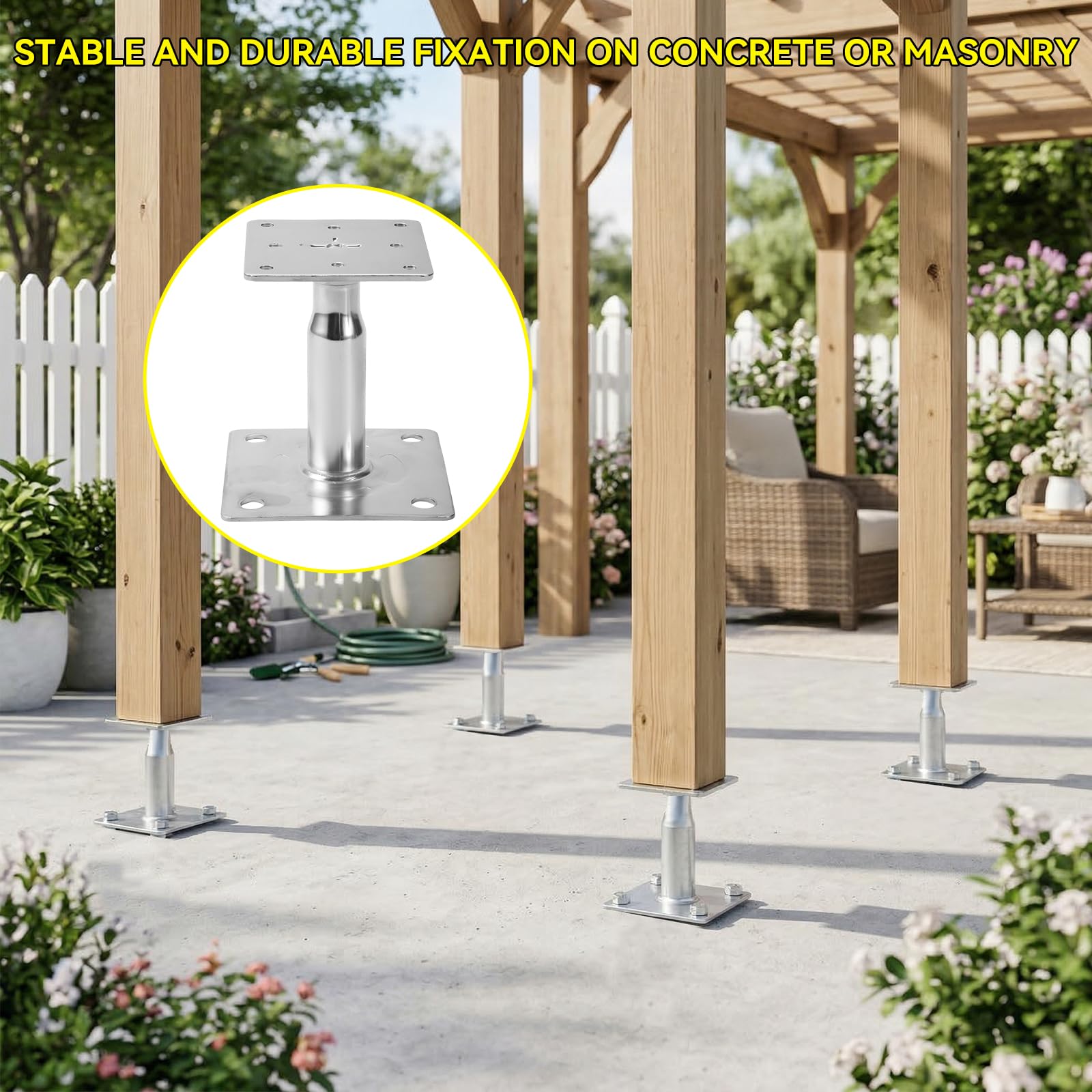 8 Piezas Soportes Para Postes Altura Ajustable 90-140mm, Pie de soporte de acero galvanizado con tornillos, Hormigón terrazas vallas cenadores jardín