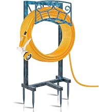 Garden Hose Holder, Heavy Duty Metal Water Hose Holders Hose Stand with 5 Spikes, Freestanding Hose Storage Rack Hose Hanger Holds 150ft Hose for Outside Yard Lawn Garden Decor Retro Blue