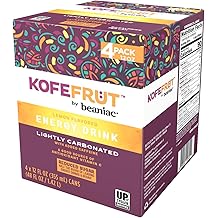 KOFEFRUT by beaniac Caffeinated Energy Drink, Lemon, Lightly Carbonated, Reduced Sugar, 80mg Caffeine, Polyphenols, Antioxidants, Vitamin C, 12 Fl Oz Can (Pack of 4)