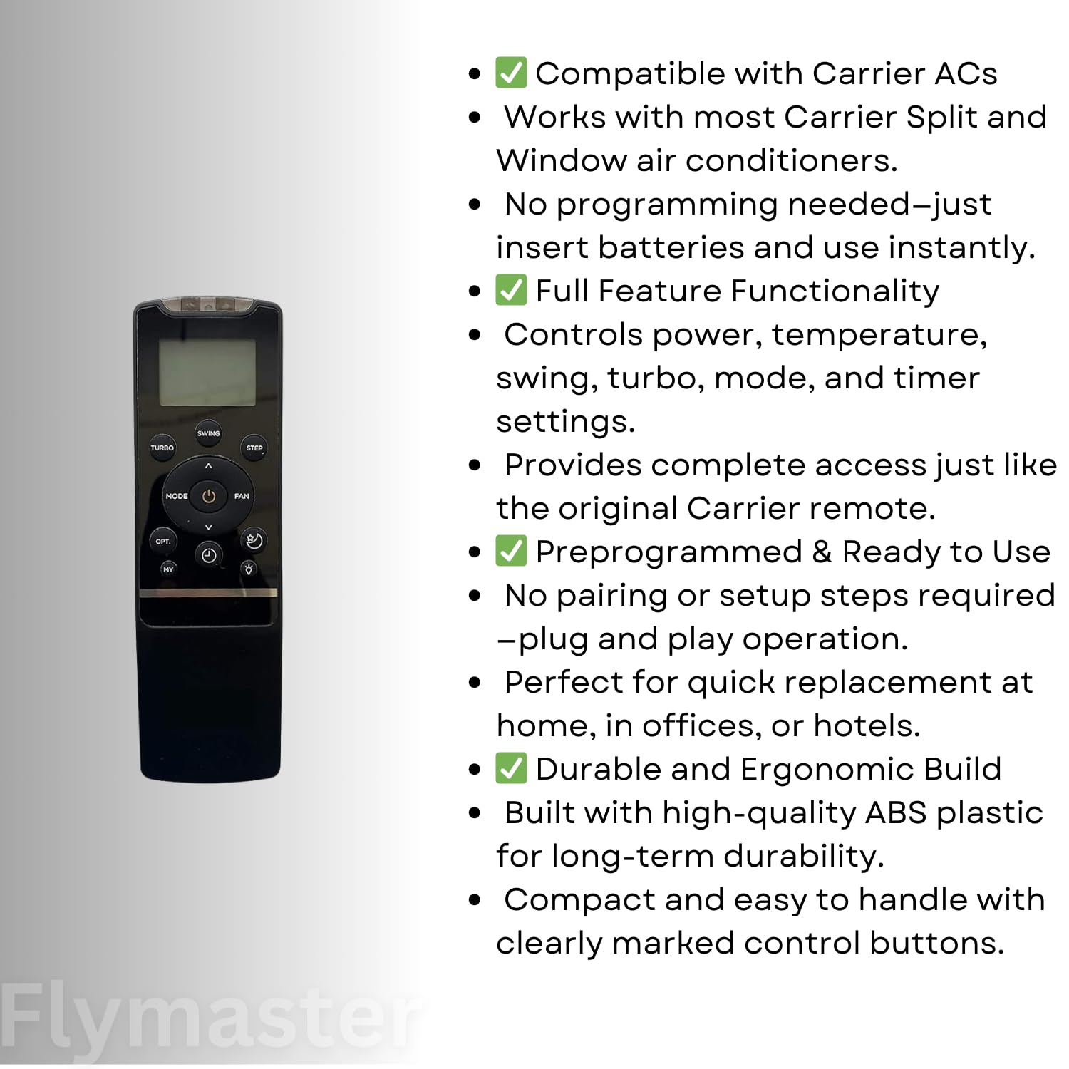 Remote Compatible for Carrier AC Model AC 235 | Replacement Remote Control for Split and Window Air Conditioners | No Programming Required | Full Function Support | Black 4