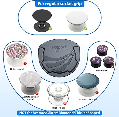 Miniatura 2 de volport - Soporte de automóvil para Pops plegable, paquete de 2 soportes de silicona negra para teléfono celular para enchufe intercambiablesoporte