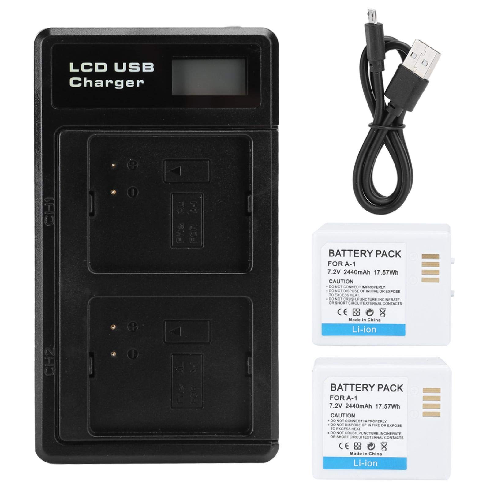 ASHATA Estación de Carga para, （2440mAh） Batería Recargable y USB Estación de Carga LCD con Dos Ranuras para Pro/Pro 2 VMA4400, Cargador para Pro/Pro 2
