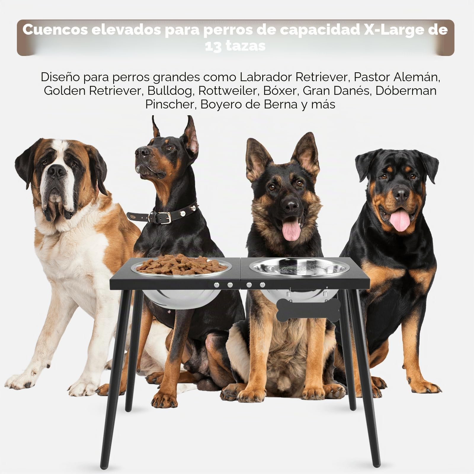 ADENGL Cuencos elevados de metal para perros, soporte elevado de 17 pulgadas de alto, soporte elevado para perros con cuencos de acero inoxidable de 3000 ml y alfombrilla a prueba de salpicaduras para